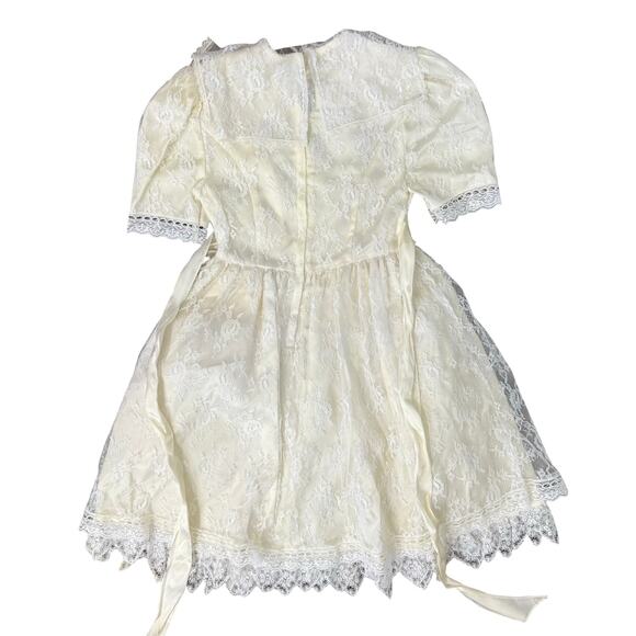 Vintage Gunne Sax Ivory Lace Cape Collar Tulle Short Sleeve Dress Girls' size 7 - Picture 2 of 8